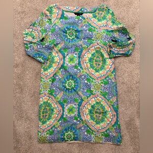 Tommy Hilfiger Blue, Green & Pink Long Sleeve Patterned Shift Dress